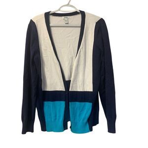 Izod‎ Women's V-Neck Color Block cotton Blue Cardigan Sweater Size L Multicolor